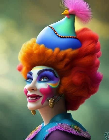 Funny Clown with Chicken: Vibrant Digital Art