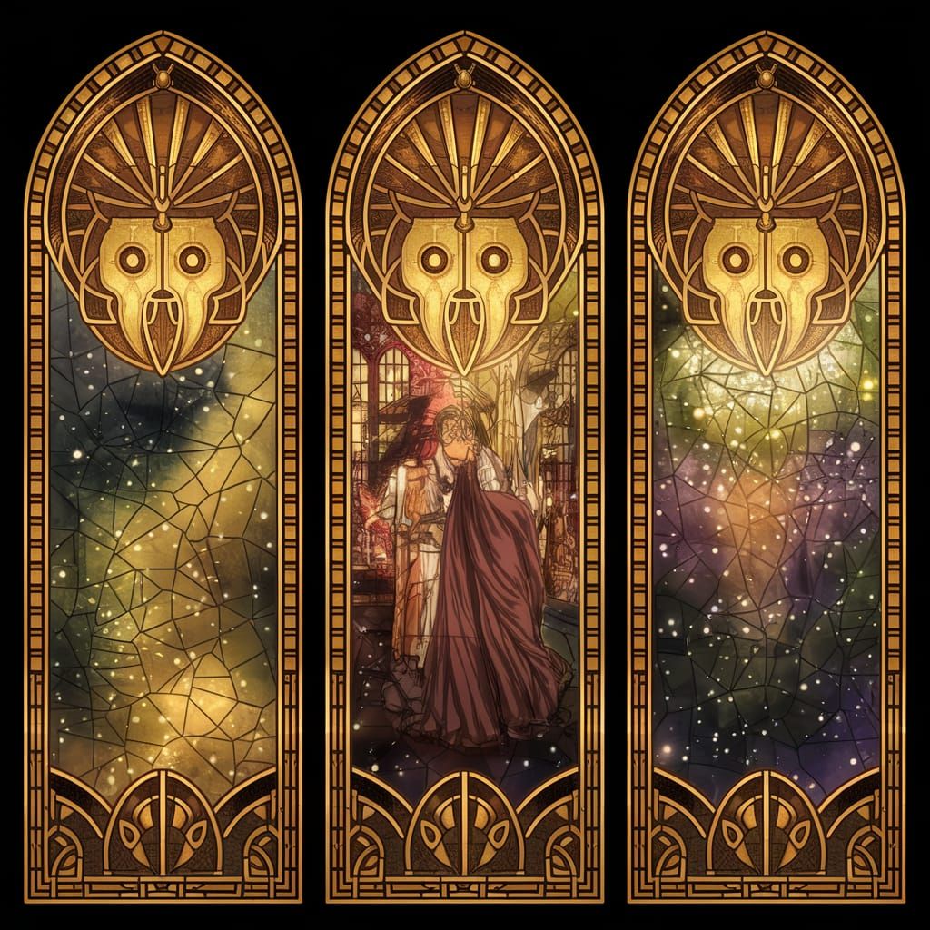 Three parts in one art, bookmark effect stained glass depite...