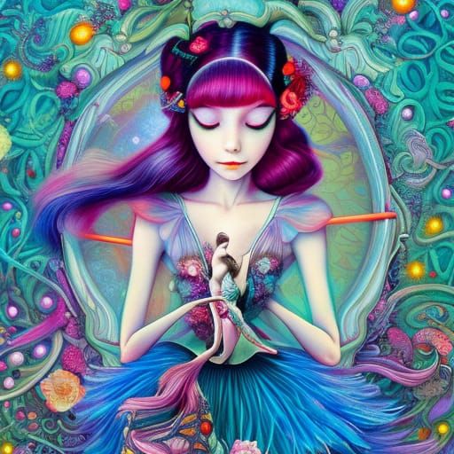 Psychedelic Yarn Ballerina in Storybook Illustration Style