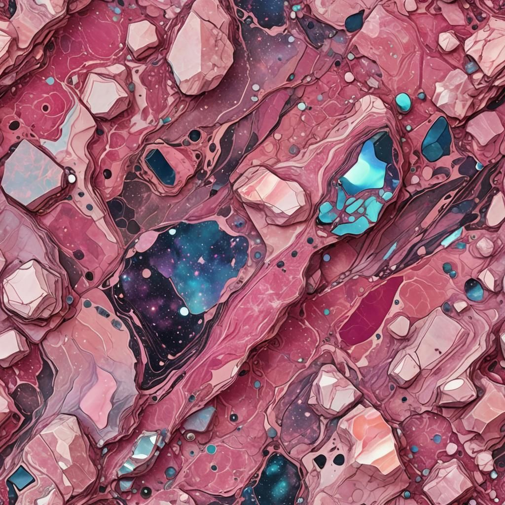 Pink Marble with Cosmic Astral Illustration