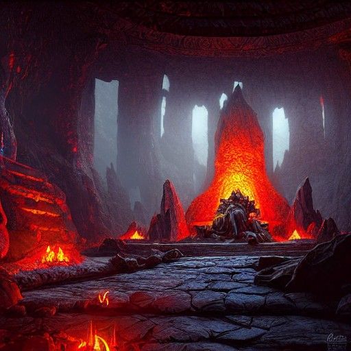 Dwarven King on Lava Throne in 3D Rendering
