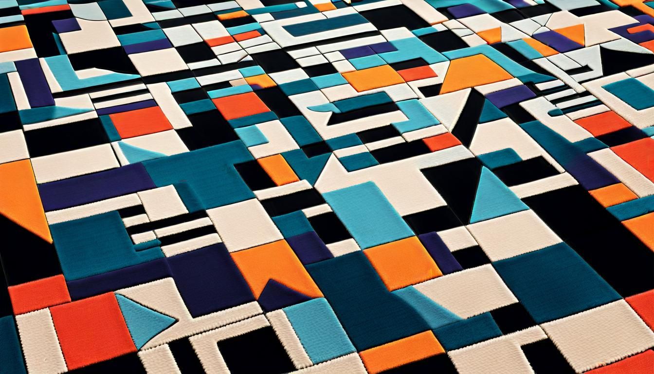 Cubist Geometric Rug in Fragmented Digital Art