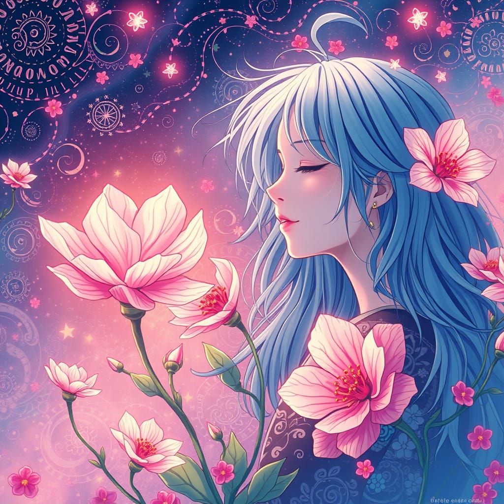 Dreamy Flowers in Anime Key Visual Style
