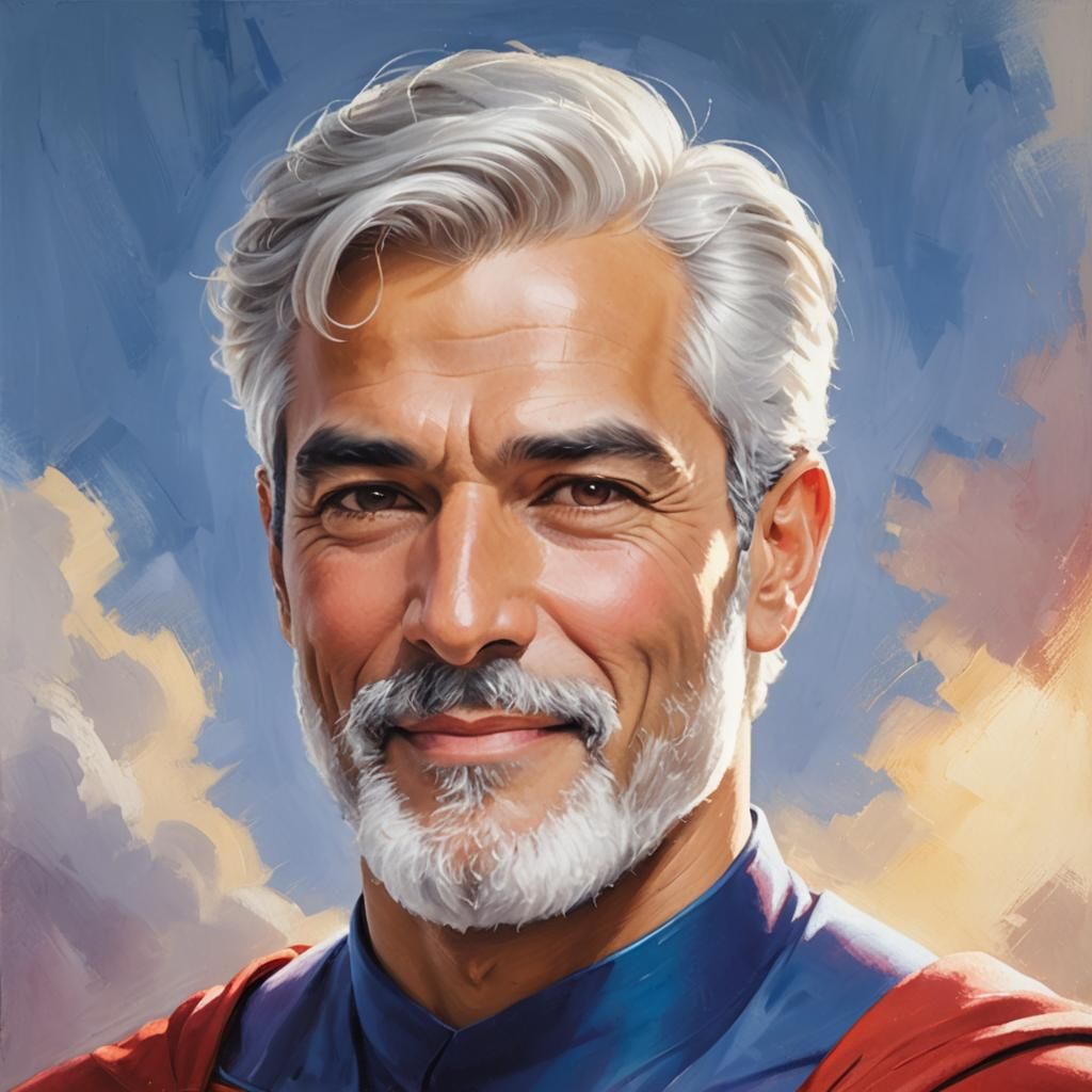 Peruvian Superman Portrait as Impasto Oil Painting