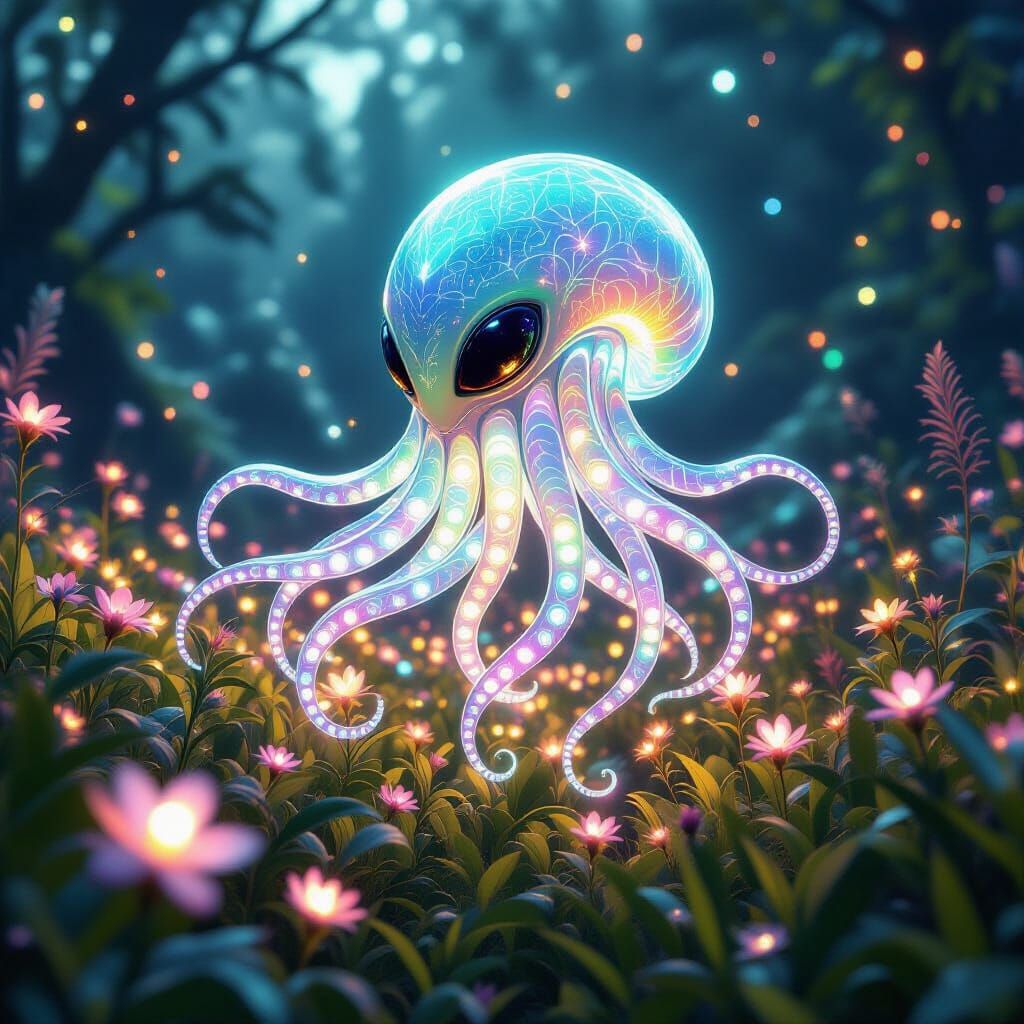 Bioluminescent Alien Creature in a Mystical Landscape