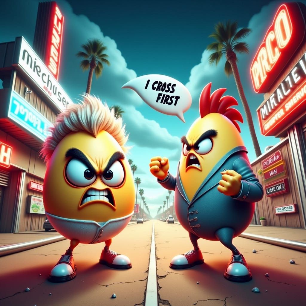 Sassy Egg Showdown in Vegas: A Digital Illustration