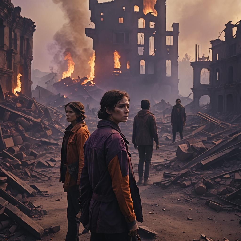 Post-Apocalyptic Survivors in Cinematic Film Still