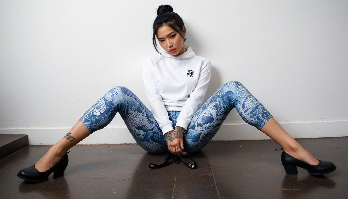 Cyberpunk Woman with Mohawk Hair and Blue Clothing in a Mili...