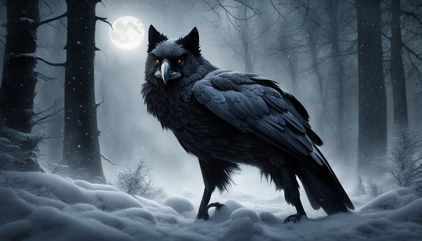 Lone Wolf in Winter Forest at Night