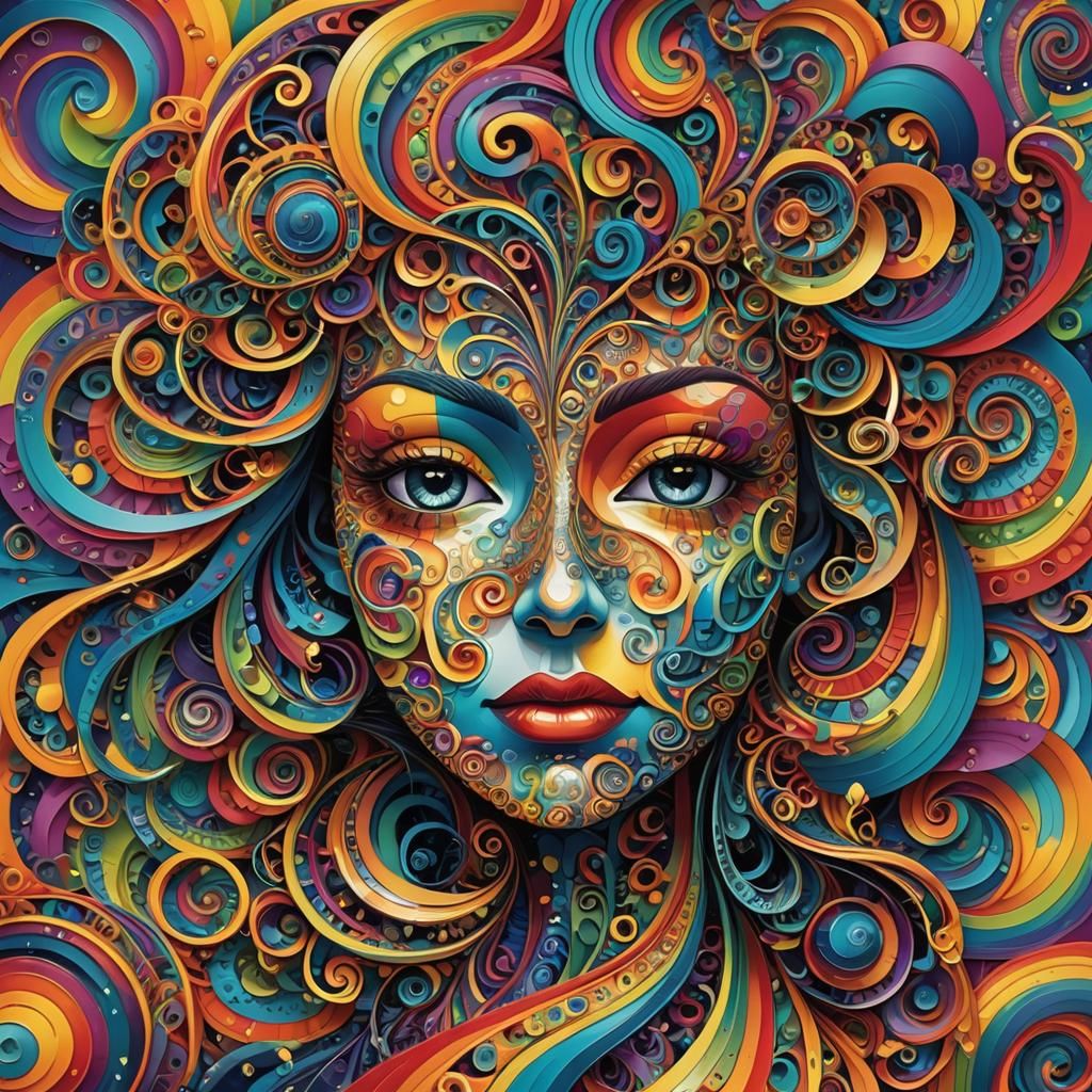 Rainbow Abstract: 3D Female Head in Geometric Style