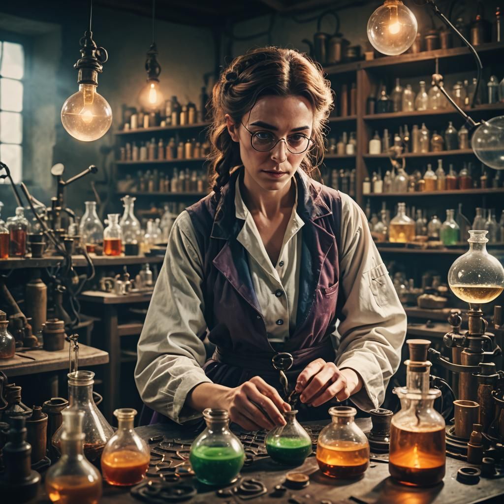 Cinematic Alchemist in Laboratory Film Still