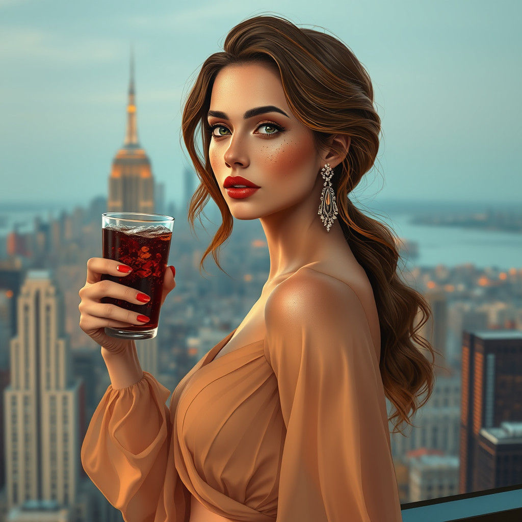 Elegant Woman Overlooking New York City in Digital Matte Pai...