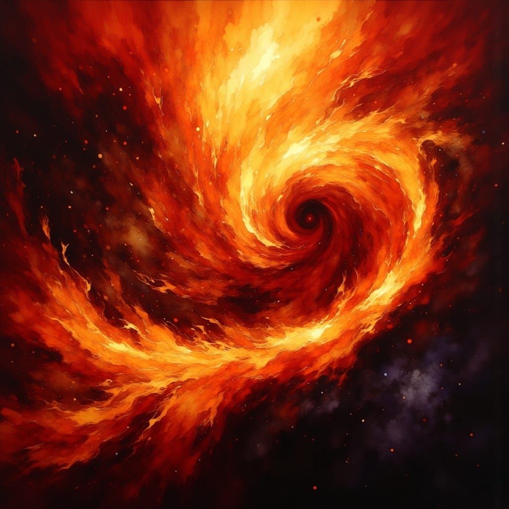 Whirling Red and Gold Fire Alchemy in High Contrast