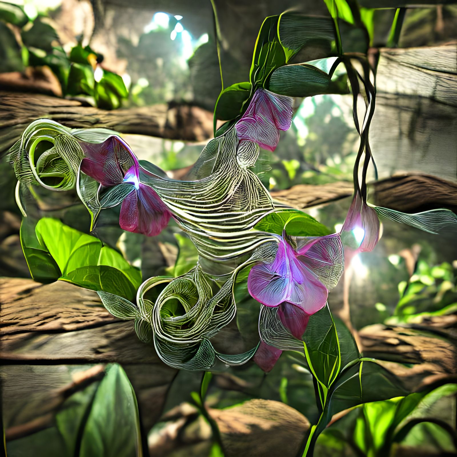 Crystalline Flower Vines with Dramatic Lighting