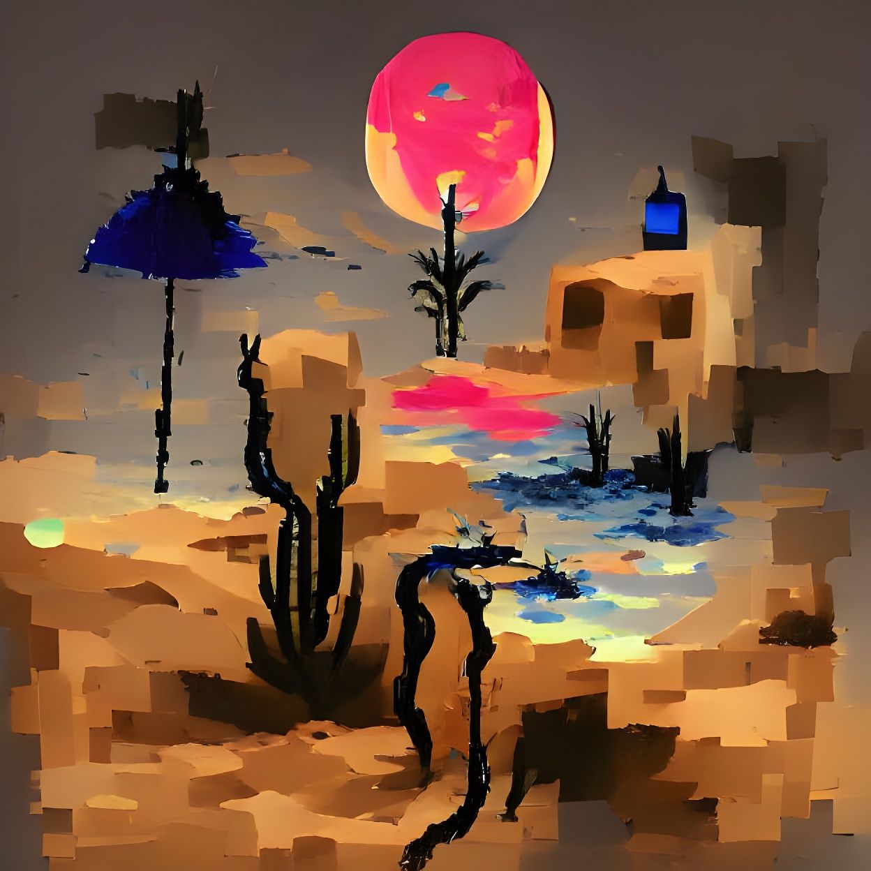 Desert Night in Pixel Art Style