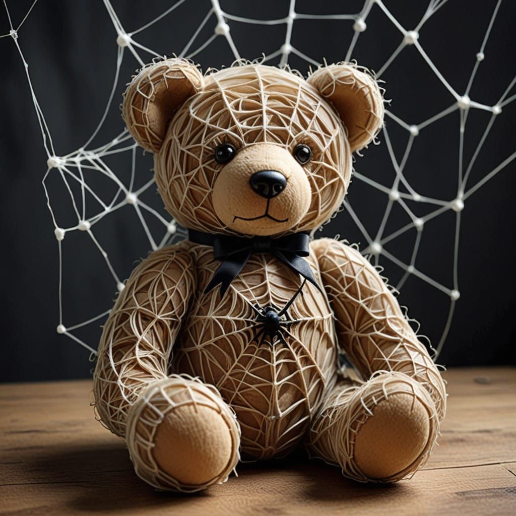 Ethereal Teddy Bear Crafted from Delicate Spiderwebs