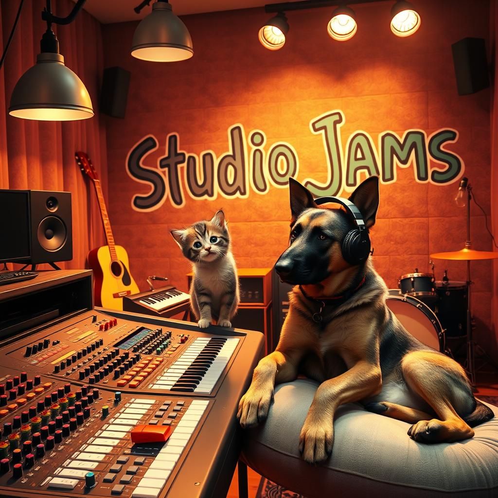 Kitten Plays Music in Studio: Matte Painting