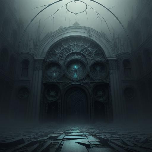 Surreal Figure in Empty Space with Shattered Glass