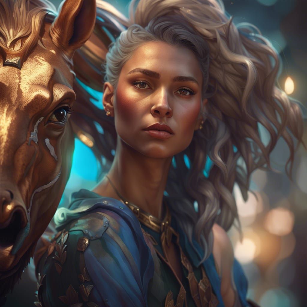 Selfie with Centaur: Hyperdetailed Fantasy Portrait