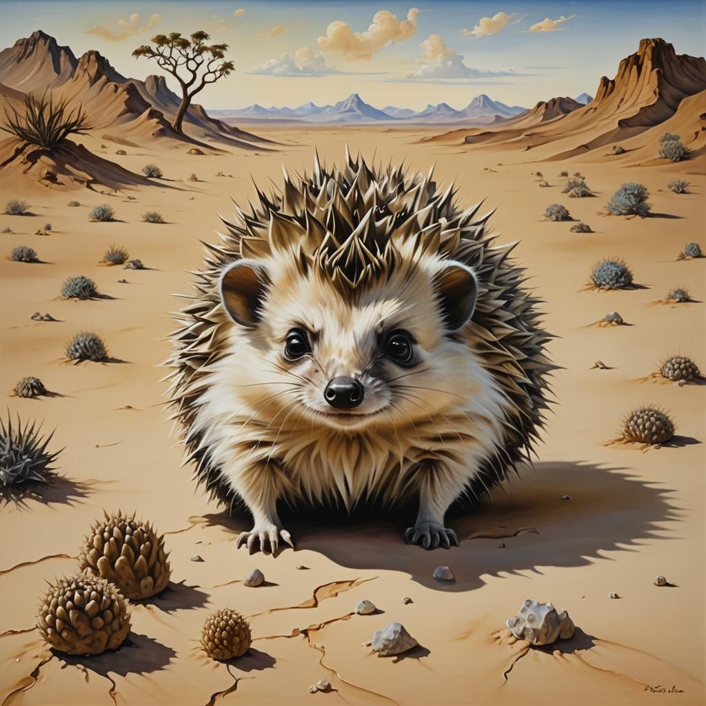 Surreal Desert Hedgehog in Dali Style
