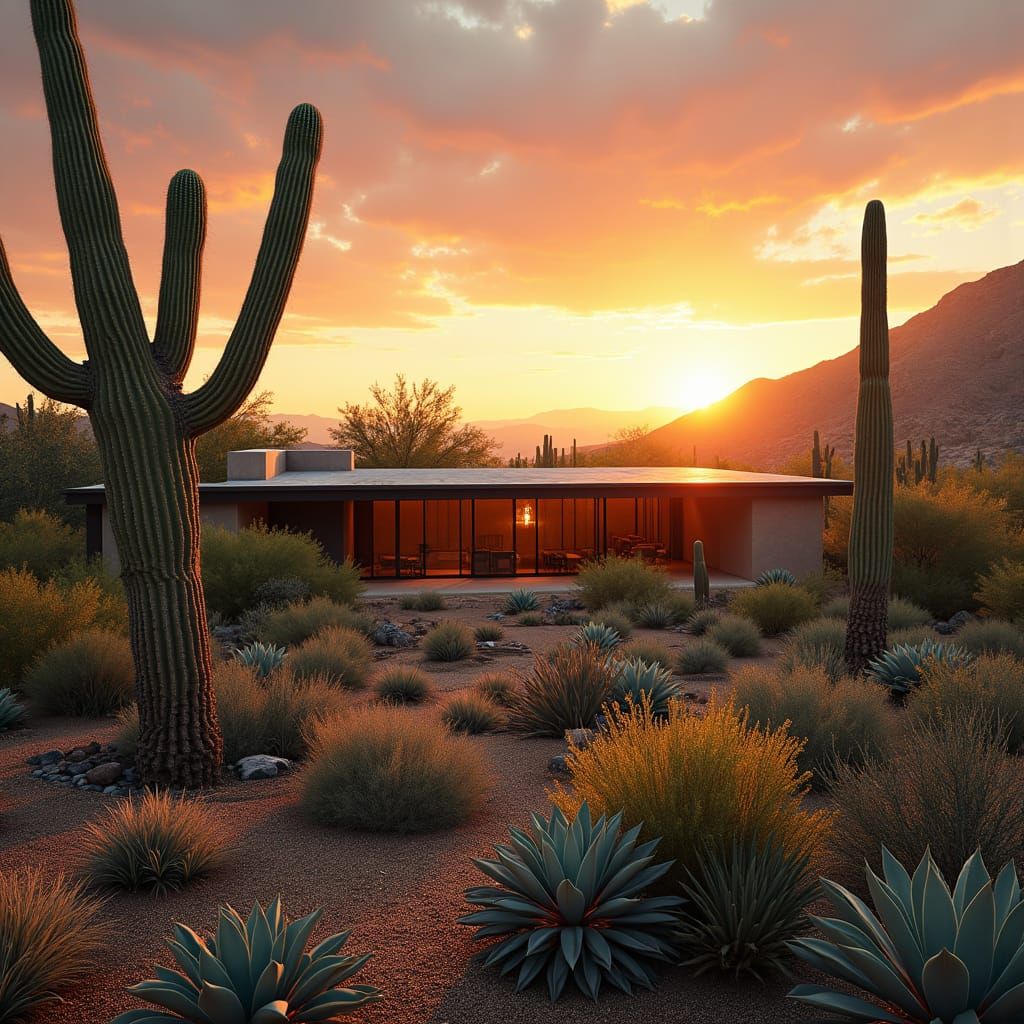 Desert Homestead at Sunrise in Cinematic Style