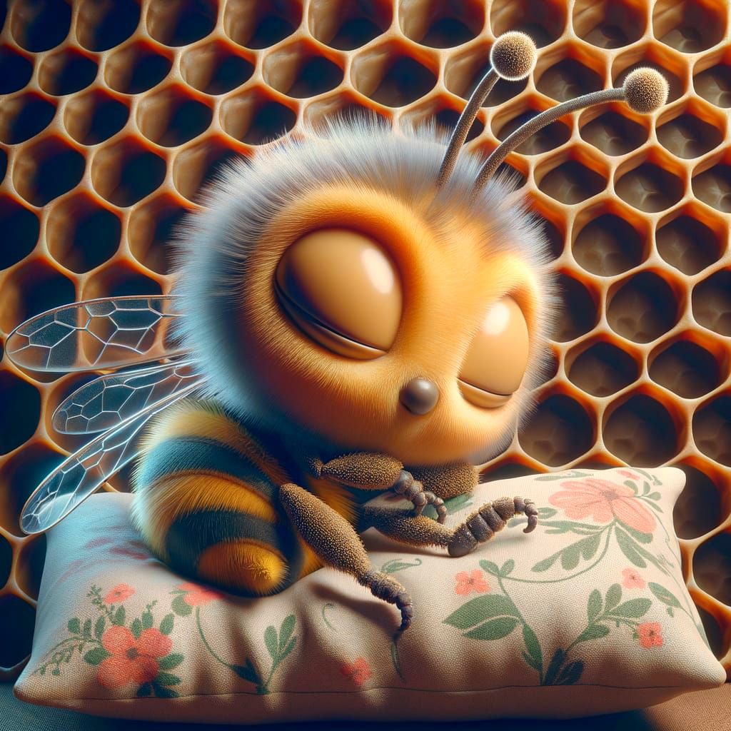 Sleeping Honey Bee on Floral Pillow