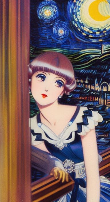 Mischievous Flapper Girl in Anime Art Style