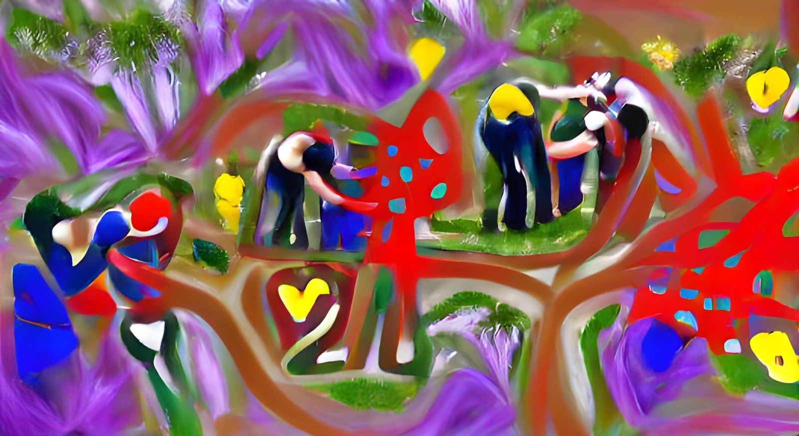 Abstract Art: People Helping Each Other in Garden