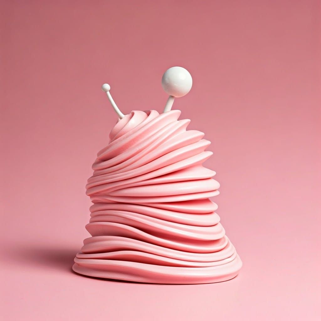 Whimsical Pink Sculpture in Dreamlike Surrealist Style