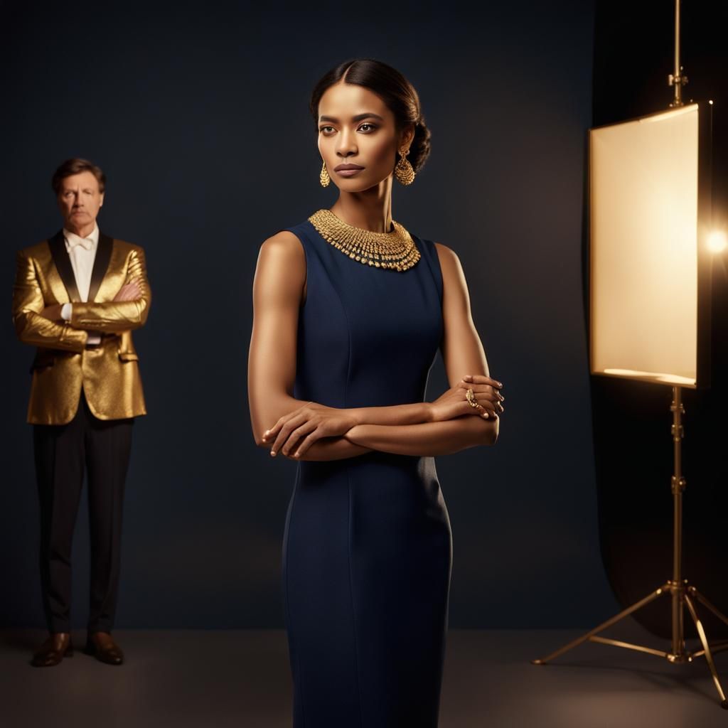 Elegant Woman in Photo Studio: Digital Art Portrait