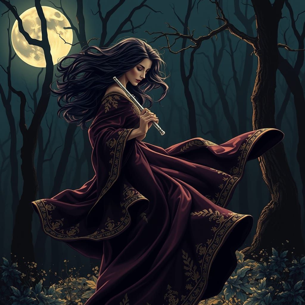 Ethereal Moonlit Dance in a Dark Fantasy World