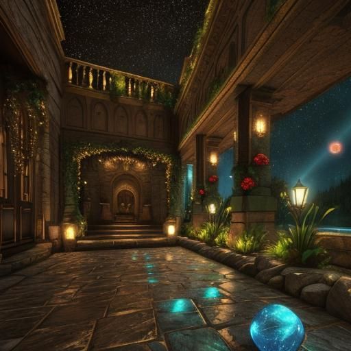 Photorealistic Night Scene with Candles and Spheres