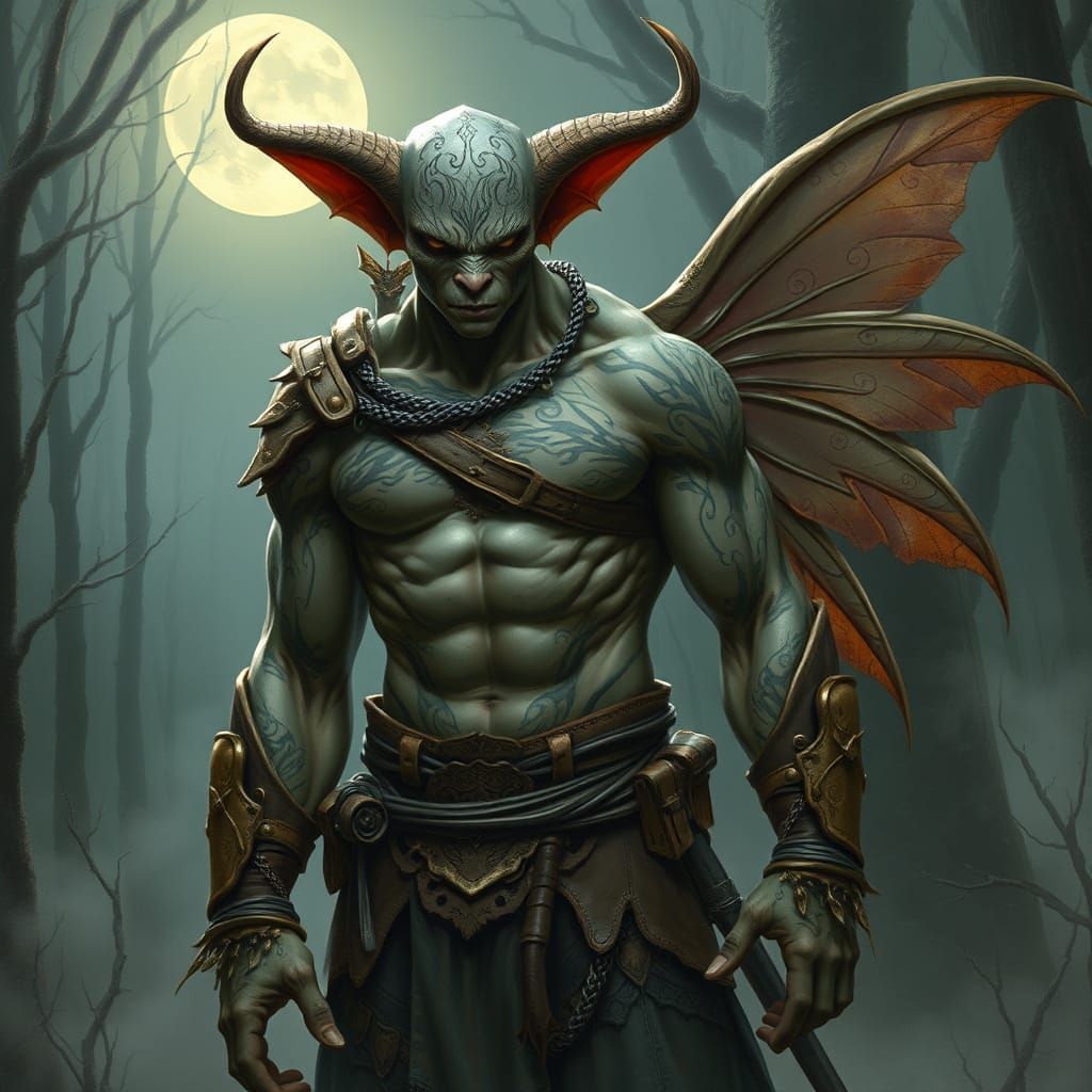 Muscular Pixie Monster in Misty Forest: Hyperrealistic Art