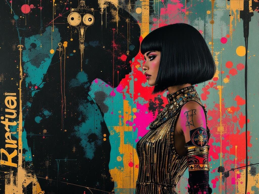 Egyptian Woman with Layered Typography in Graphic Style