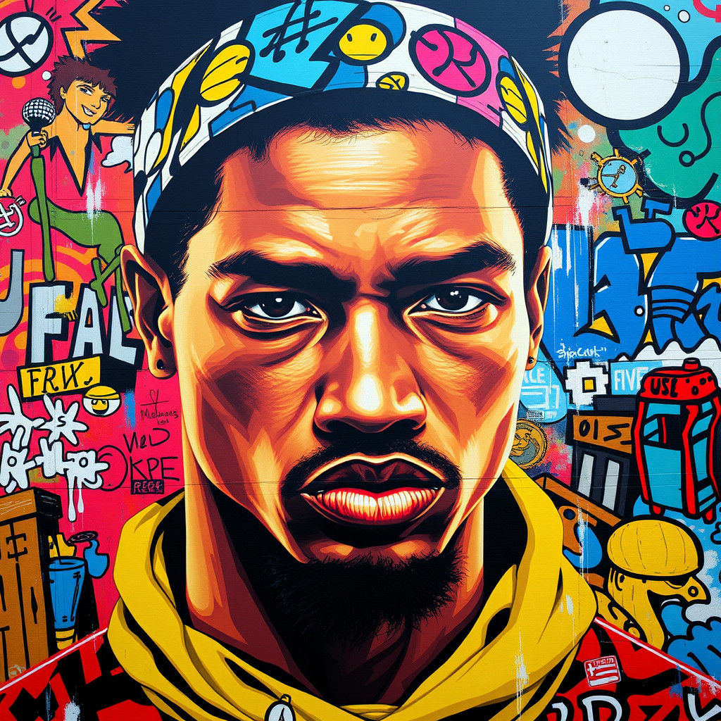 Street Art Portrait in Graffiti and Mural Fusion