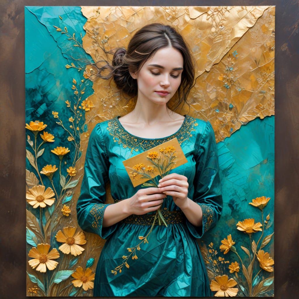 Golden Wildflowers in a Vintage Envelope Scene