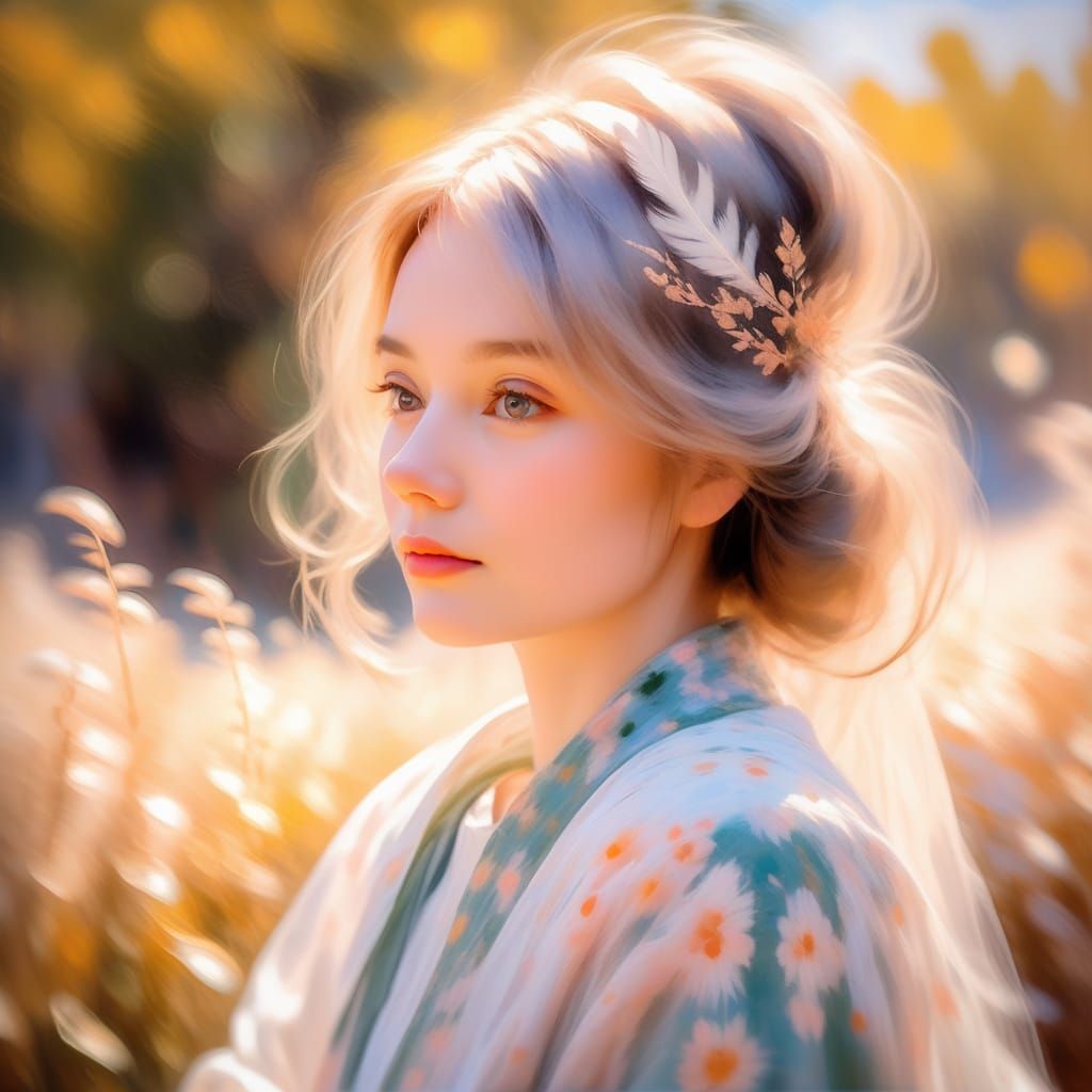 Impressionist Portrait of a Dreamy Girl in Monet Style