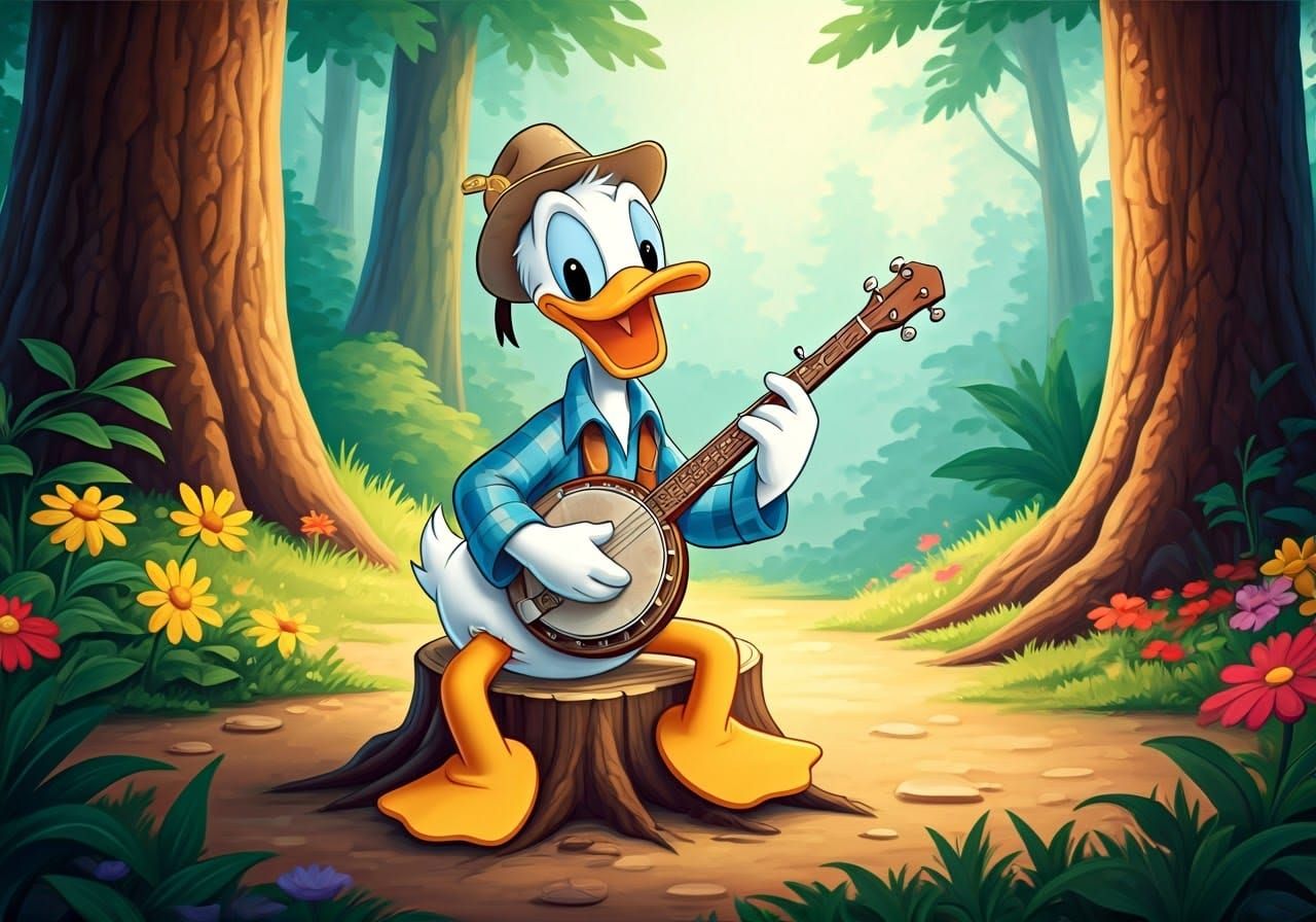 Donald Duck Plays Banjo in Appalachian Forest