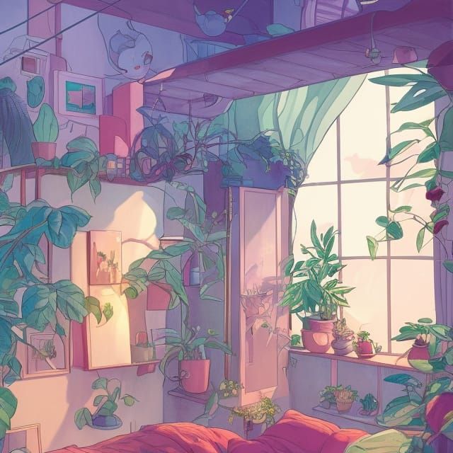 Vibrant Cozy Room Illustration in Comic Book Style