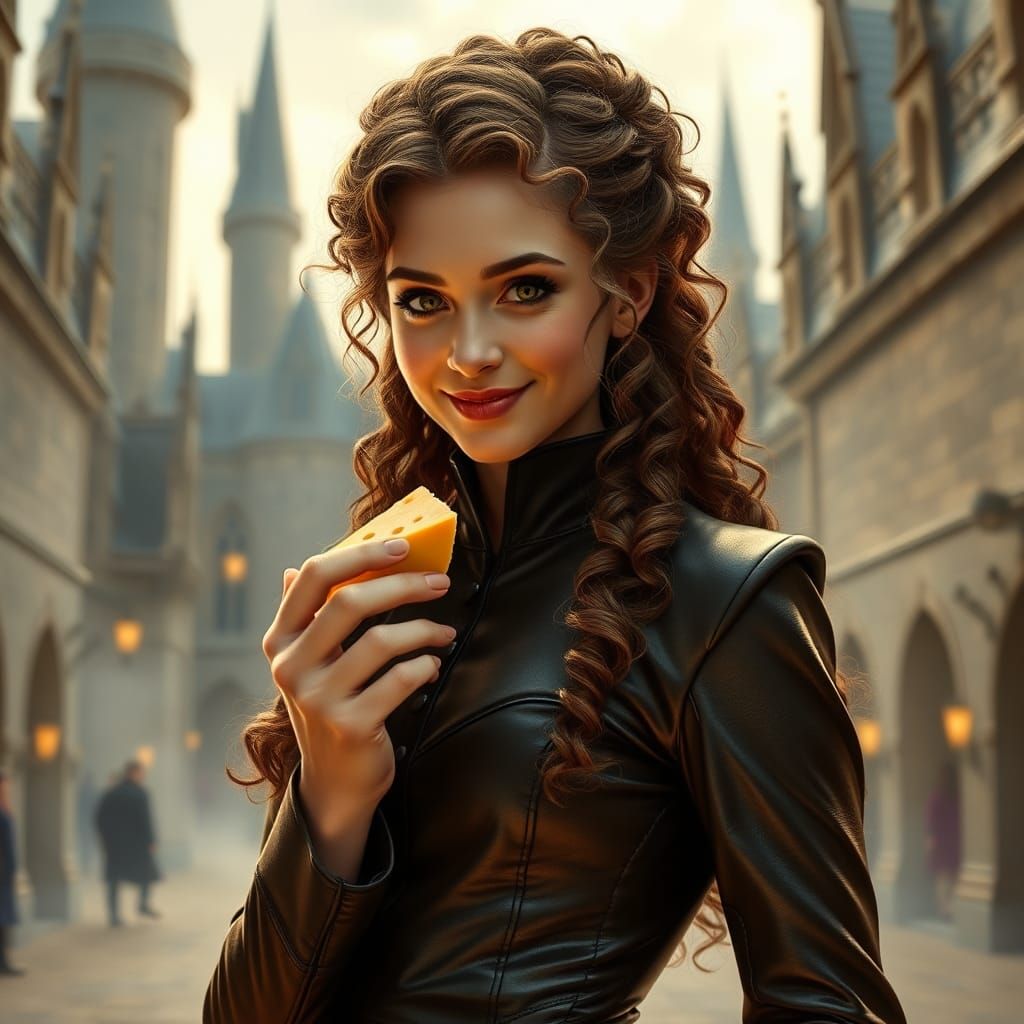 Hermione as Catwoman in Hogwarts, Fantasy Art