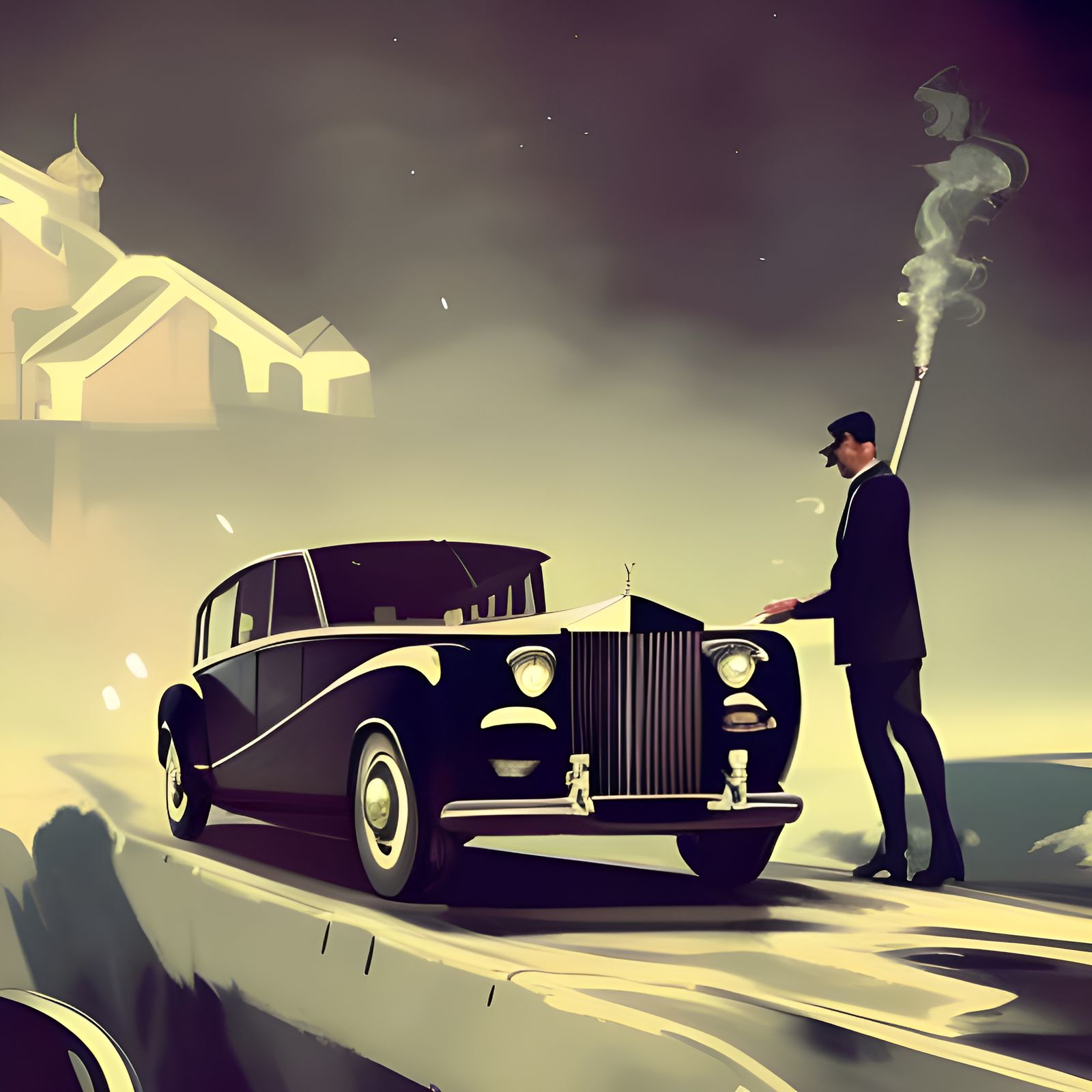 1955 Rolls-Royce with a gangster smoking