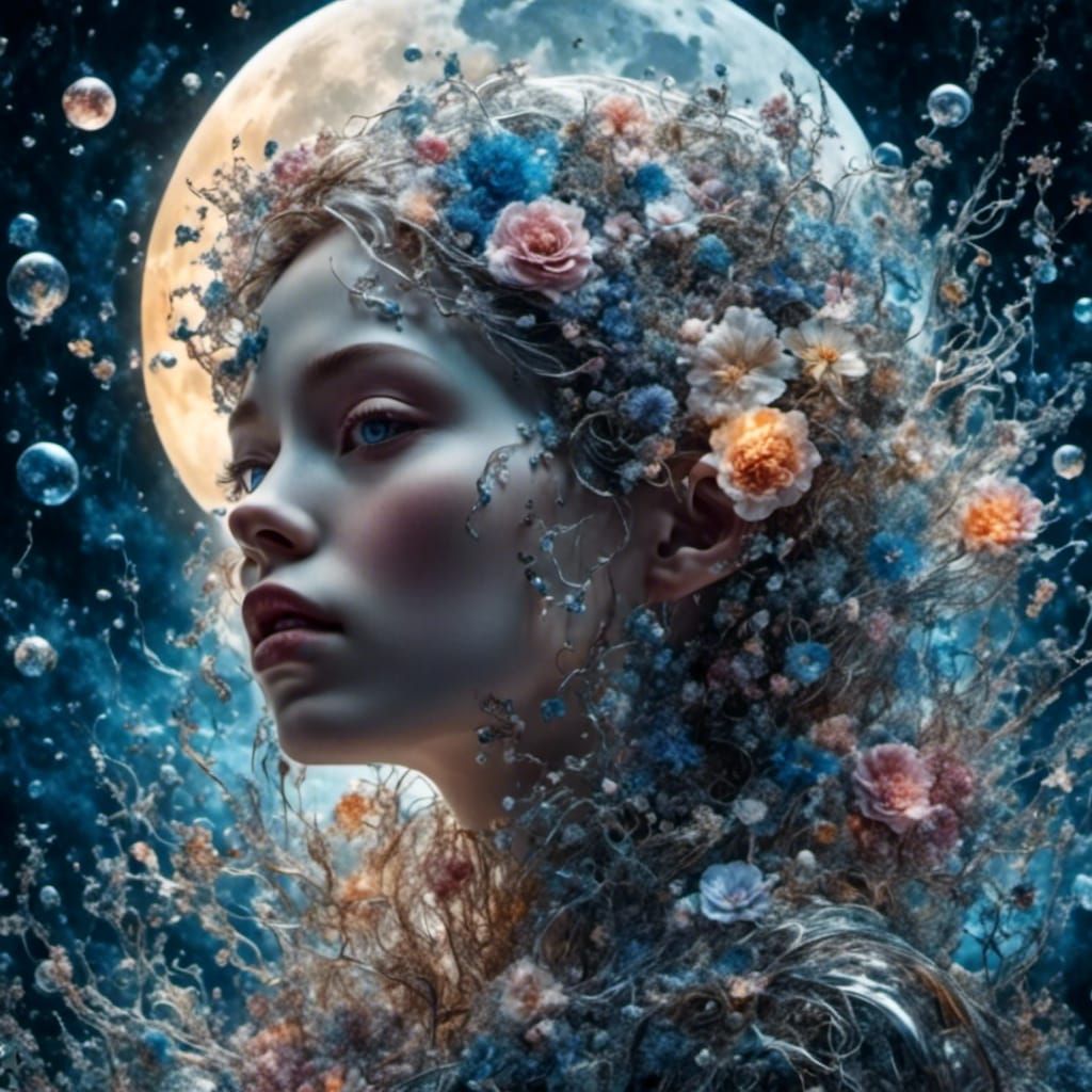 retrato la mujer y la luna