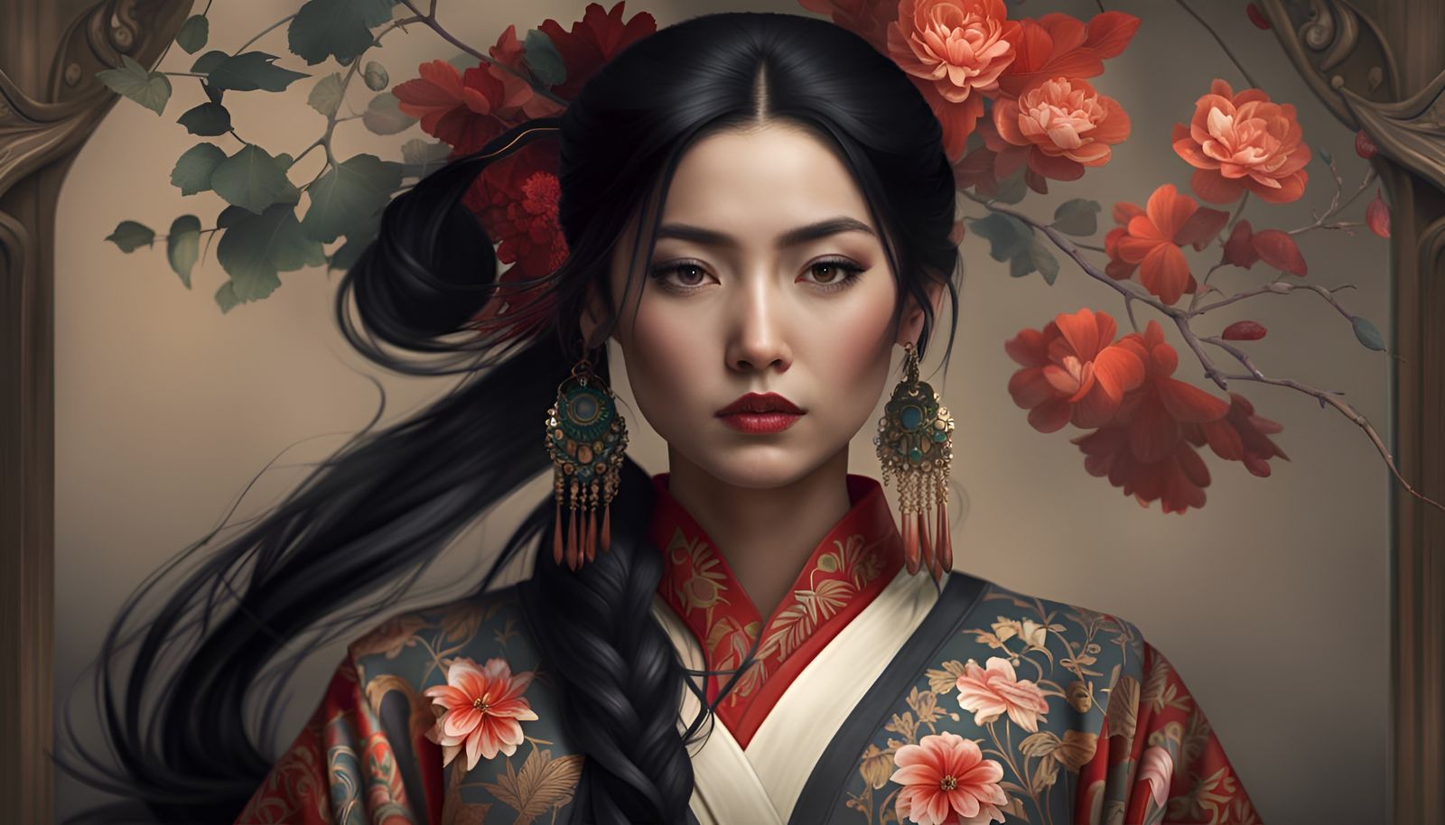 Tattooed Woman Portrait in Dark Horror Concept Art