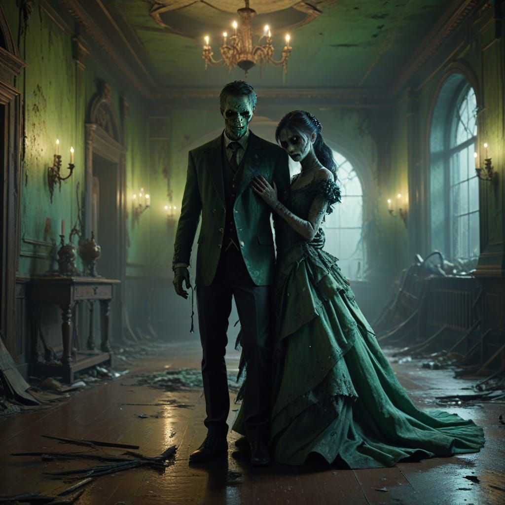 Zombie Prom Royalty Dance in Decaying Ballroom