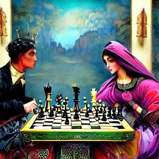 Ornated Medieval King and Queen Chess Game