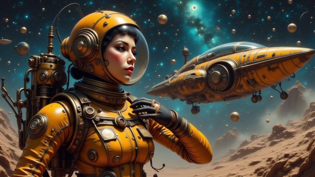 Steampunk Astronaut Salvaging Spacecraft in Starfield