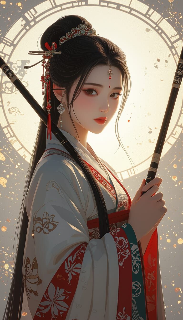 Chinese Girl Portrait with Buduk in Digital Art Style