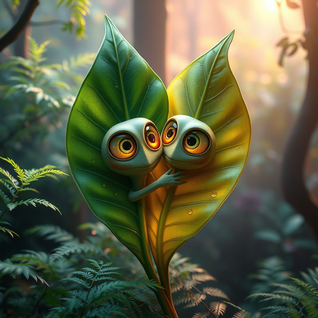 Leaves Embrace in Shimmering Forest: Photorealistic 8K Rende...