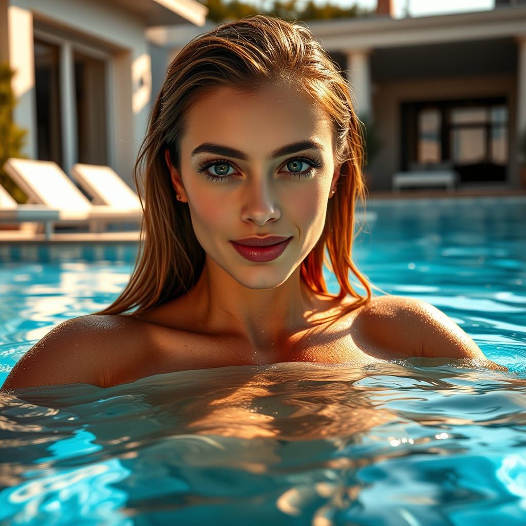 Beautiful Russian Woman Swims in Luxurious Home Pool