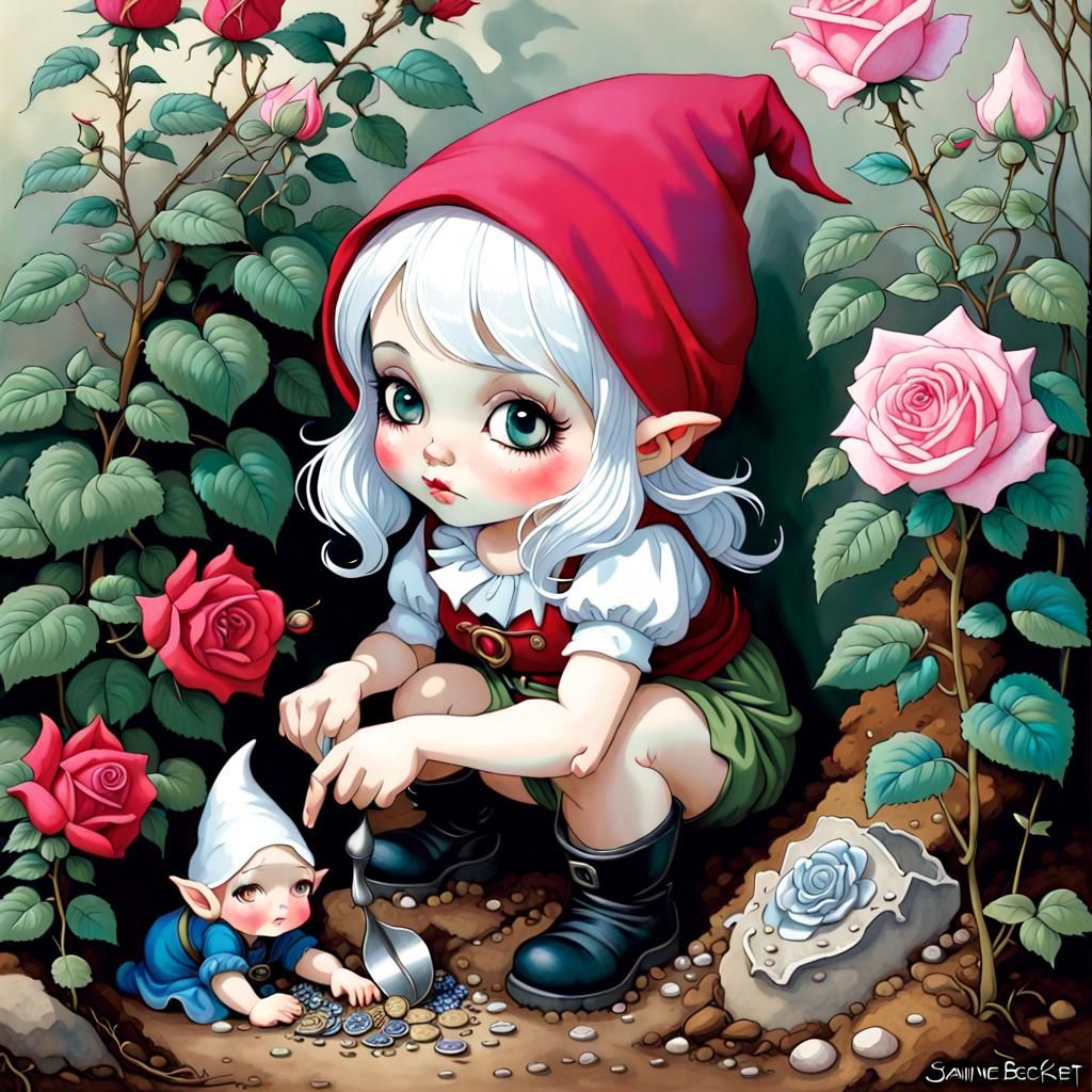 Garden Gnome's Treasure Hunt: Surreal Fantasy Art